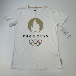 Paris Olympic 2024 Shirt Women Medium Spell Out Rings Work Party Run Gym Core Ne